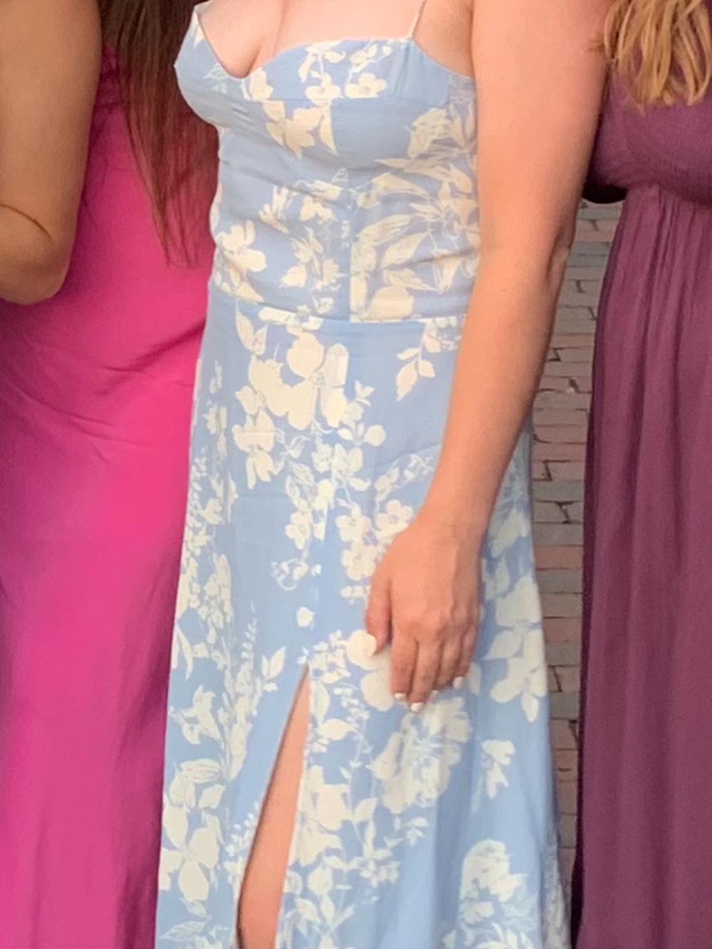 Reformation Light Blue and White Floral Midi Slip Dress